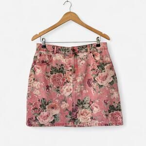 Sézane Pink Floral Denim Mini Skirt Size EU 42, US Large / XL, Cottagecore, Boho